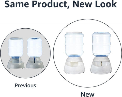 Automatic Pet Water Dispenser and Gravity Food Feeder Set for Cat and Dog, Easy to Clean, 6-Pound Food Capacity, 1-Gallon, Small, Gray, Pack of 2