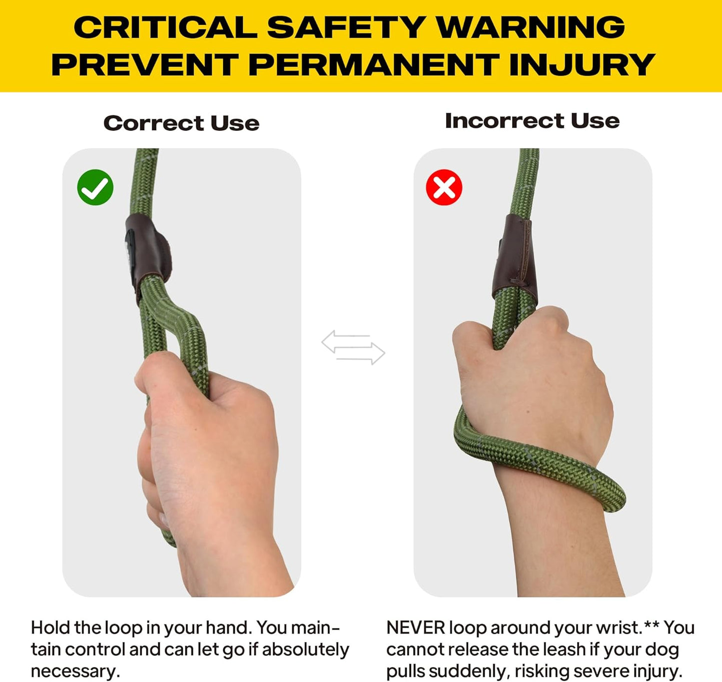 Durable Slip Lead, 6 FT x 1/2" Heavy Duty Loop Leash, Comfortable Strong Rope for Large, Medium Dogs, No Pull Pet Training with Highly Reflective, Green